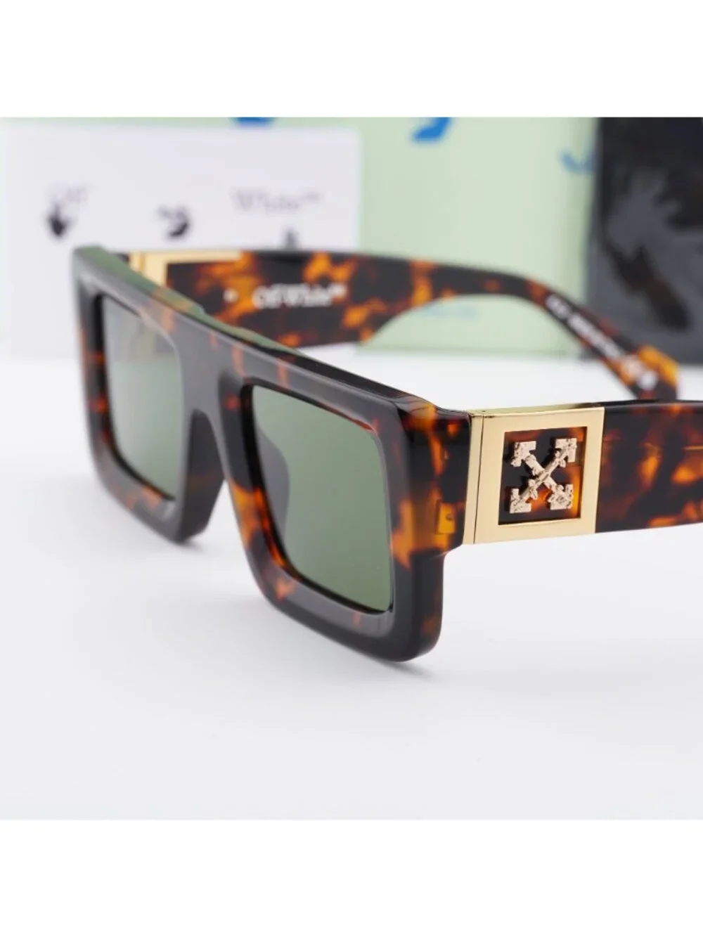 Off-White OERI049 LEONARDO 1605 Square Sunglasses – Havana / Green